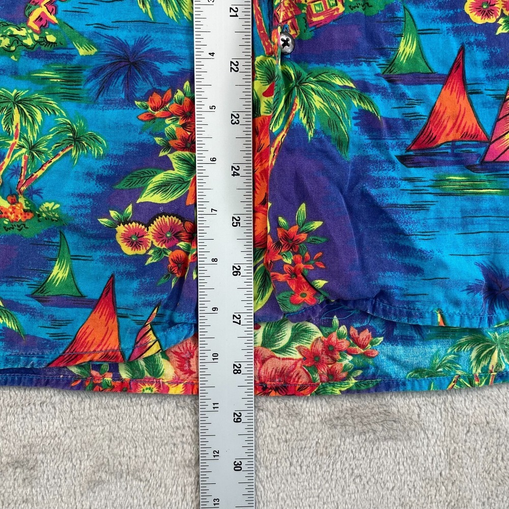 Vintage GAP Hawaiian Camp Shirt Men Medium Multi Sail Boats Floral Loop Collar - Picture 5 of 6